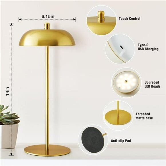 Cordless LED Table Lamp Rechargeable Touch Dimmable Desk Light for Bedroom - Picture 5 of 7